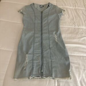 Light Blue Denim Dress with Zipper
